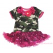 Camouflage Baby Bodysuit Bling Hot Pink Sequins Pettiskirt & Hot Pink Vintage Garden Rosettes Lacing JS4695